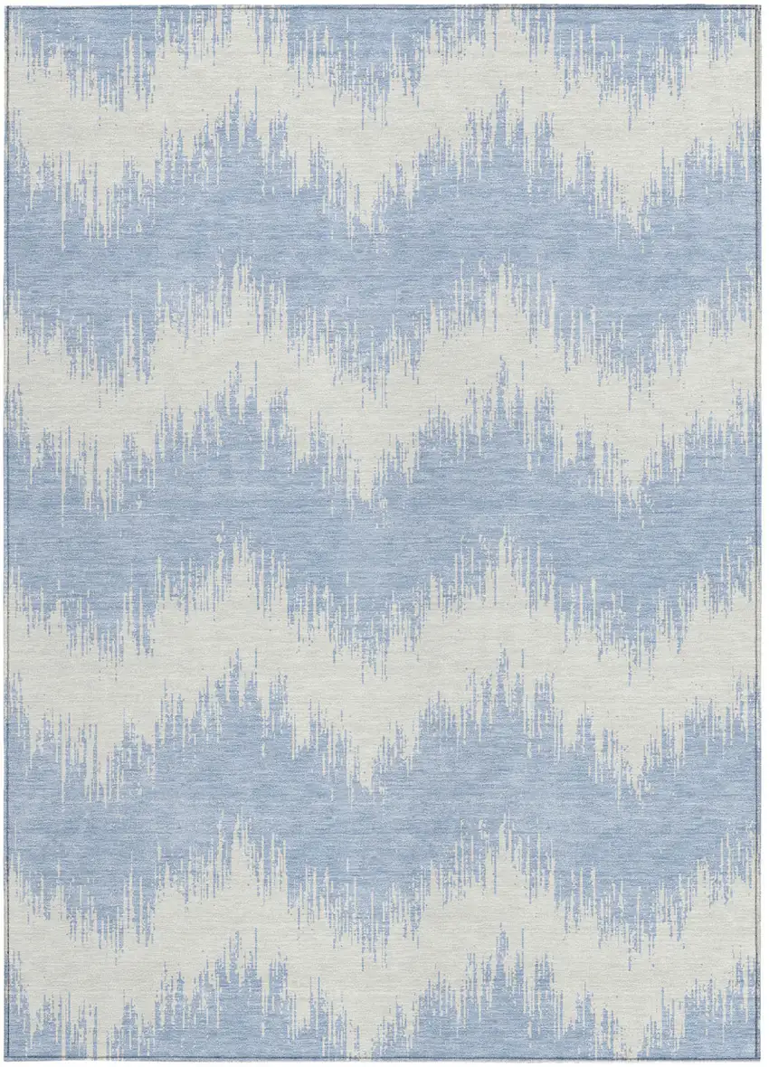 Sky Blue And Ivory Chevron Washable Indoor Outdoor Area Rug Photo 5