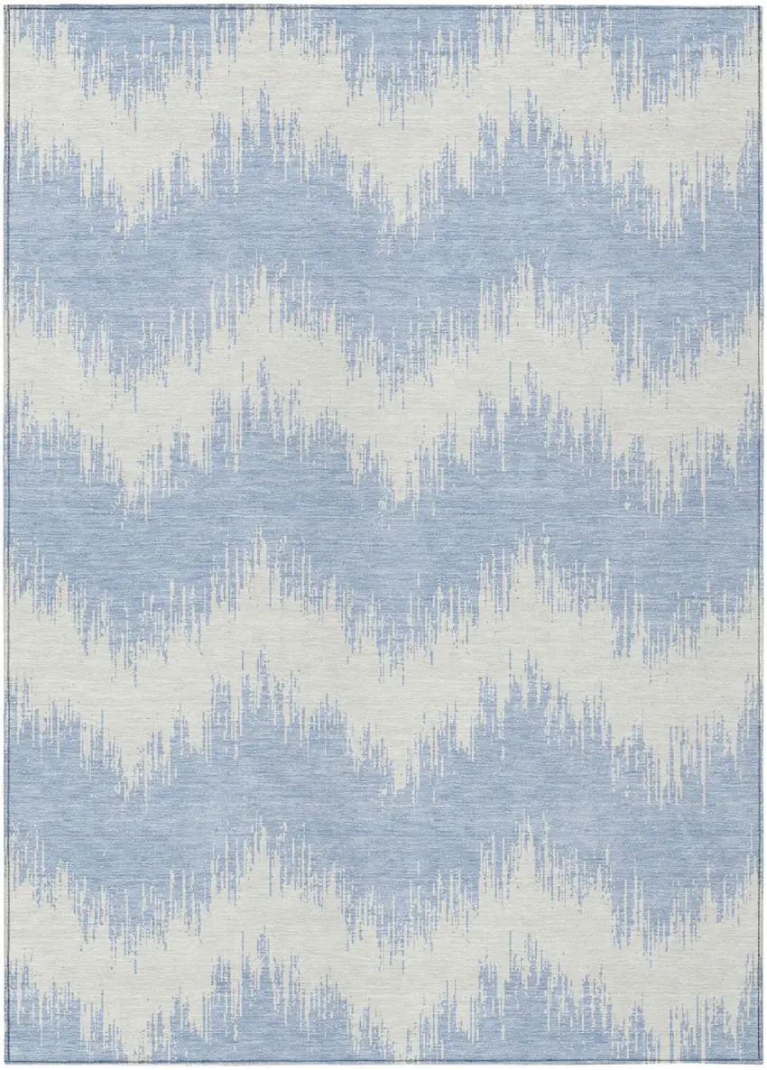 Sky Blue And Ivory Chevron Washable Indoor Outdoor Area Rug Photo 2