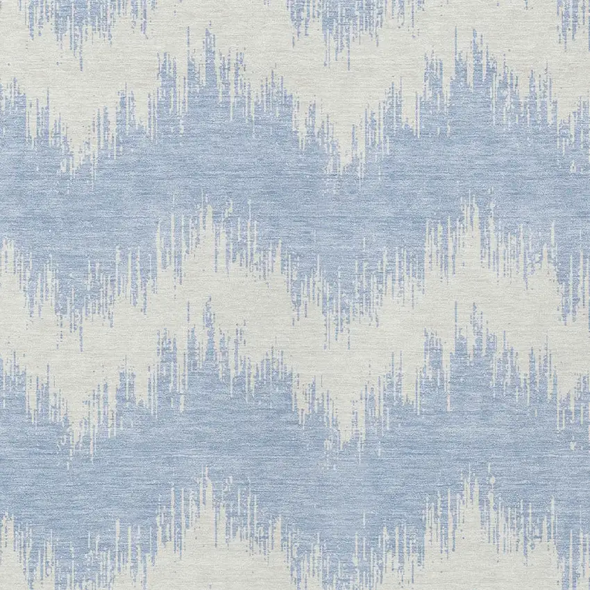Sky Blue And Ivory Chevron Washable Indoor Outdoor Area Rug Photo 5