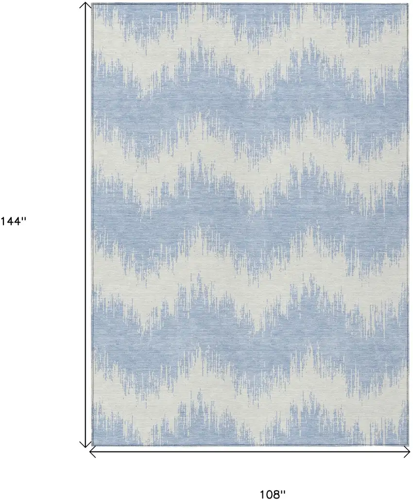 Sky Blue And Ivory Chevron Washable Indoor Outdoor Area Rug Photo 3