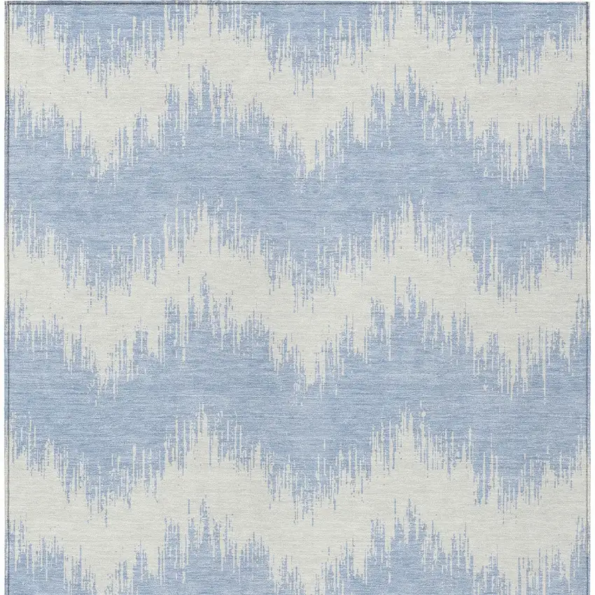 Sky Blue And Ivory Chevron Washable Indoor Outdoor Area Rug Photo 6