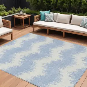 Photo of Sky Blue And Ivory Chevron Washable Indoor Outdoor Area Rug