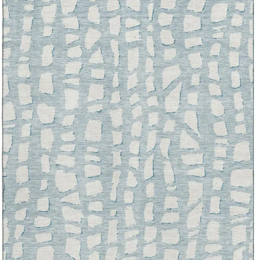 Sky Blue And Ivory Cobblestone Washable Area Rug With UV Protection Photo 4