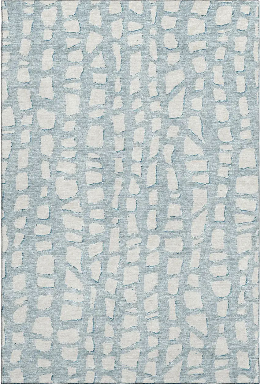 Sky Blue And Ivory Cobblestone Washable Area Rug With UV Protection Photo 2