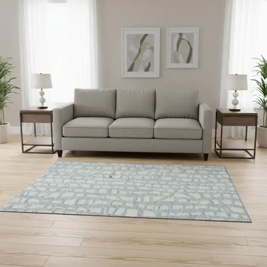 Sky Blue And Ivory Cobblestone Washable Area Rug With UV Protection Photo 2