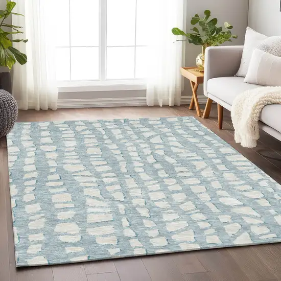 Sky Blue And Ivory Cobblestone Washable Area Rug With UV Protection Photo 5
