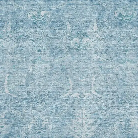 Sky Blue And Ivory Damask Washable Area Rug With UV Protection Photo 3