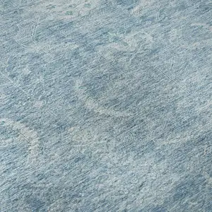 Photo of Sky Blue And Ivory Damask Washable Area Rug With UV Protection