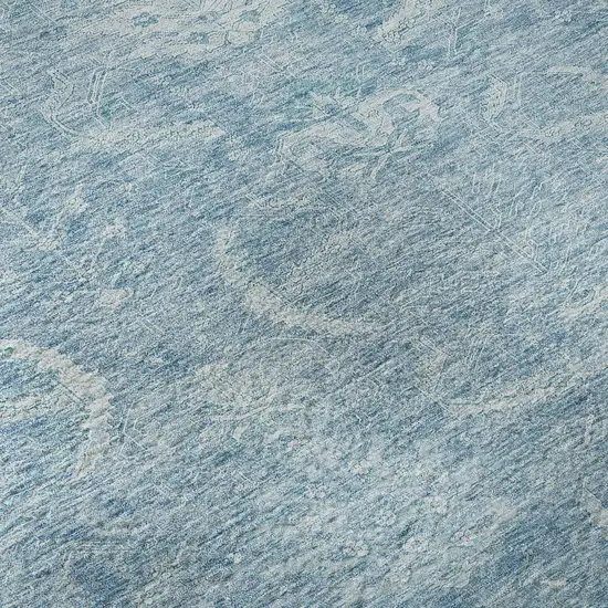 Sky Blue And Ivory Damask Washable Area Rug With UV Protection Photo 1