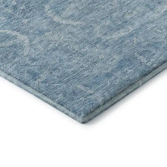 Sky Blue And Ivory Damask Washable Area Rug With UV Protection Photo 8