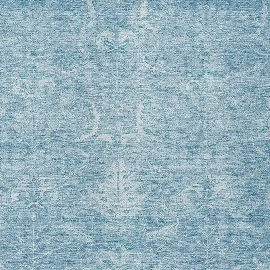 Sky Blue And Ivory Damask Washable Indoor Outdoor Area Rug Photo 5