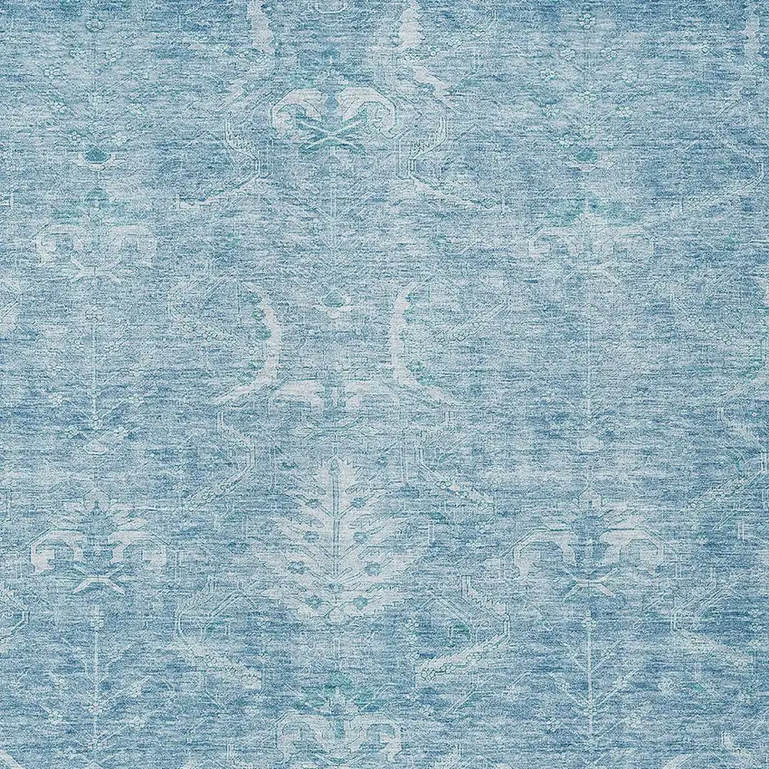 Sky Blue And Ivory Damask Washable Indoor Outdoor Area Rug Photo 5