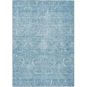 Photo of Sky Blue And Ivory Damask Washable Indoor Outdoor Area Rug