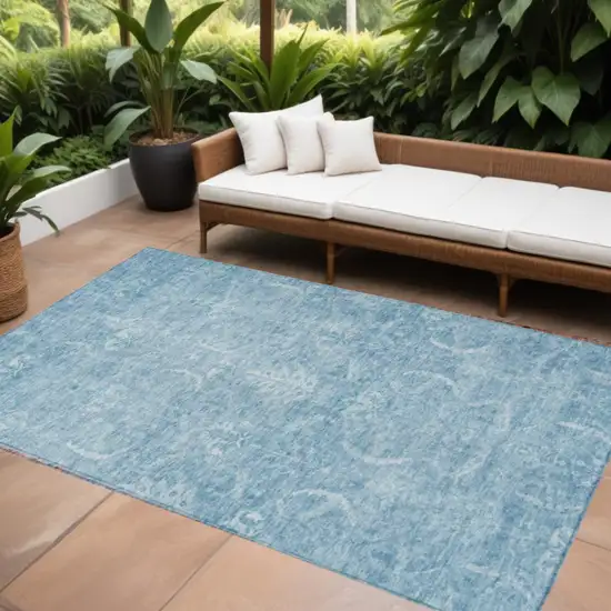 Sky Blue And Ivory Damask Washable Indoor Outdoor Area Rug Photo 1