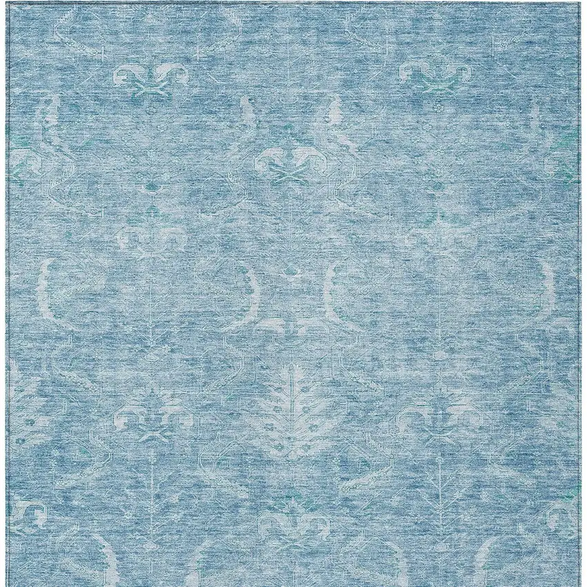 Sky Blue And Ivory Damask Washable Indoor Outdoor Area Rug Photo 5