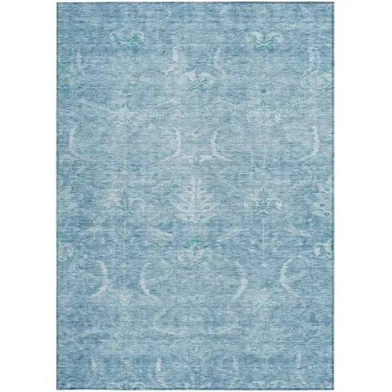 Sky Blue And Ivory Damask Washable Indoor Outdoor Area Rug Photo 6