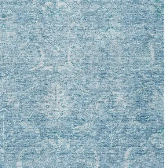 Sky Blue And Ivory Damask Washable Indoor Outdoor Area Rug Photo 5