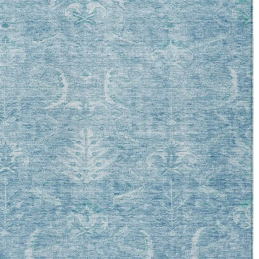 Sky Blue And Ivory Damask Washable Indoor Outdoor Area Rug Photo 5