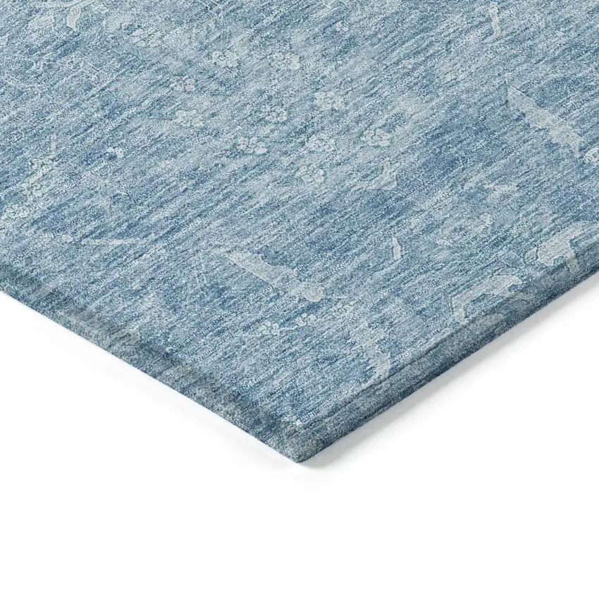 Sky Blue And Ivory Damask Washable Indoor Outdoor Area Rug Photo 4