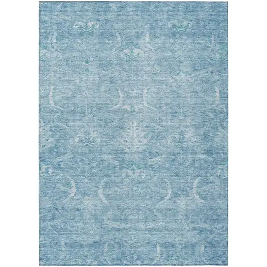 Sky Blue And Ivory Damask Washable Indoor Outdoor Area Rug Photo 2