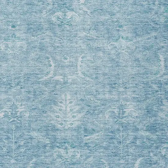 Sky Blue And Ivory Damask Washable Indoor Outdoor Area Rug Photo 5