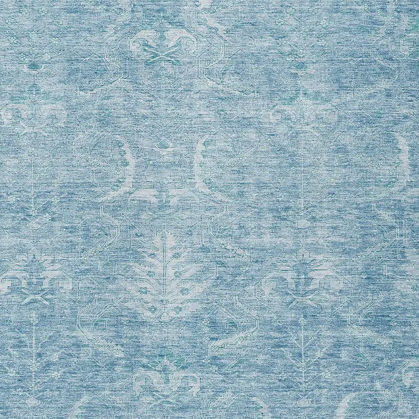 Sky Blue And Ivory Damask Washable Indoor Outdoor Area Rug Photo 5