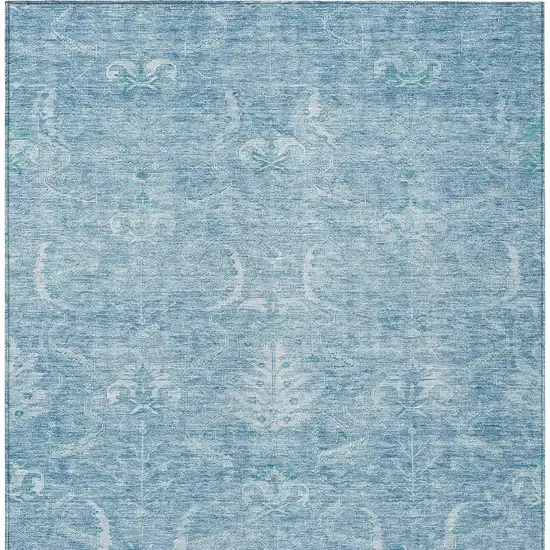 Sky Blue And Ivory Damask Washable Indoor Outdoor Area Rug Photo 6