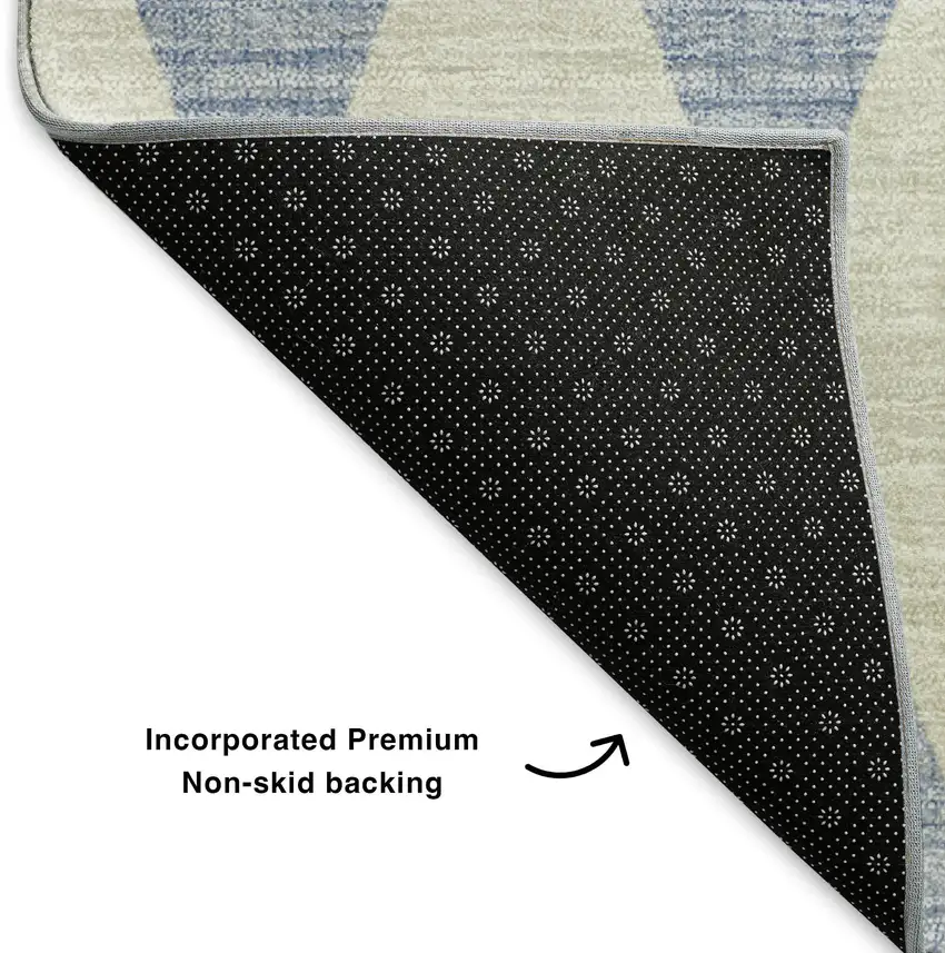 Sky Blue And Ivory Diamond Washable Area Rug With UV Protection Photo 6