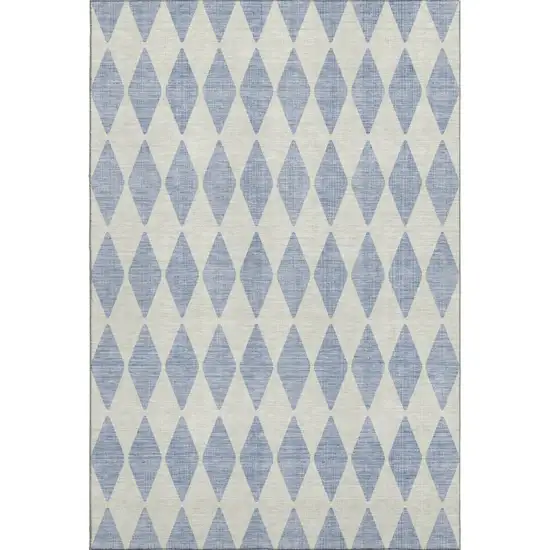 Sky Blue And Ivory Diamond Washable Area Rug With UV Protection Photo 5