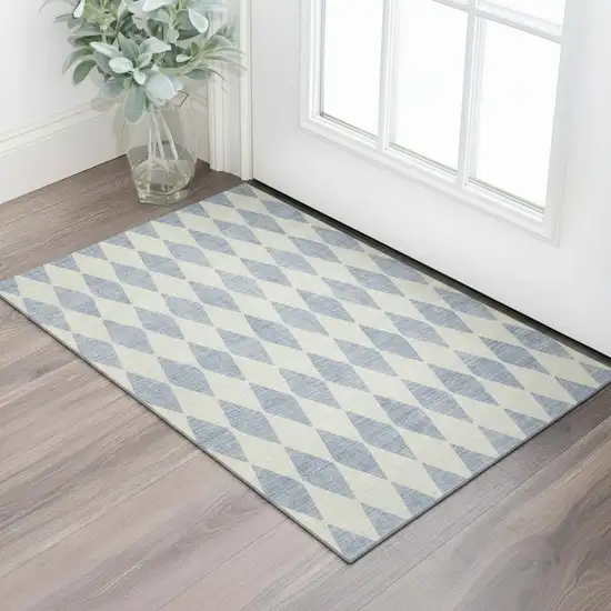 Sky Blue And Ivory Diamond Washable Area Rug With UV Protection Photo 1