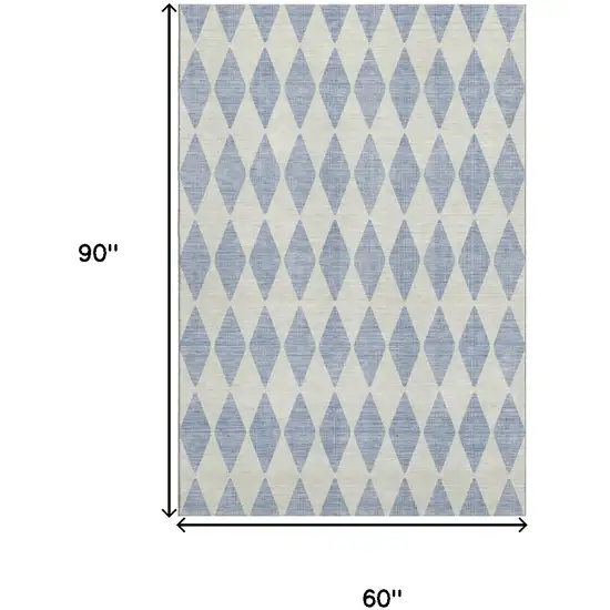 Sky Blue And Ivory Diamond Washable Area Rug With UV Protection Photo 3