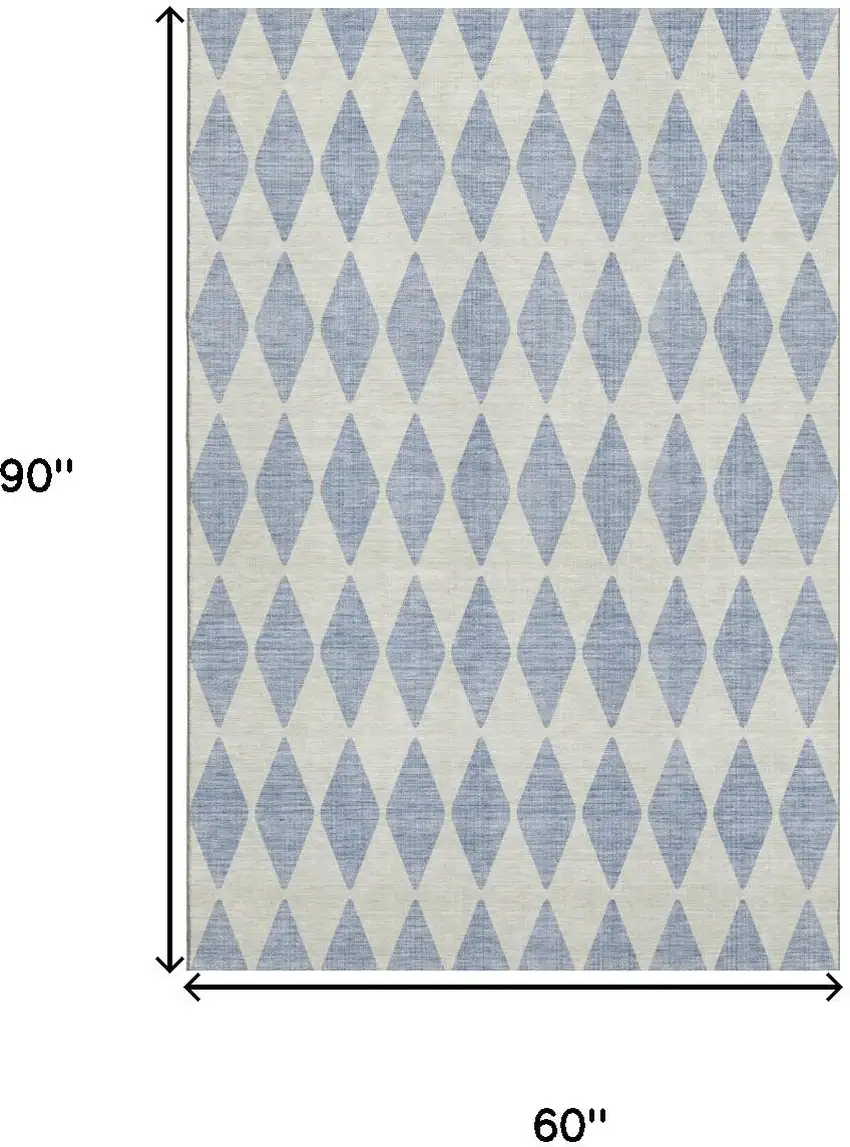 Sky Blue And Ivory Diamond Washable Area Rug With UV Protection Photo 3