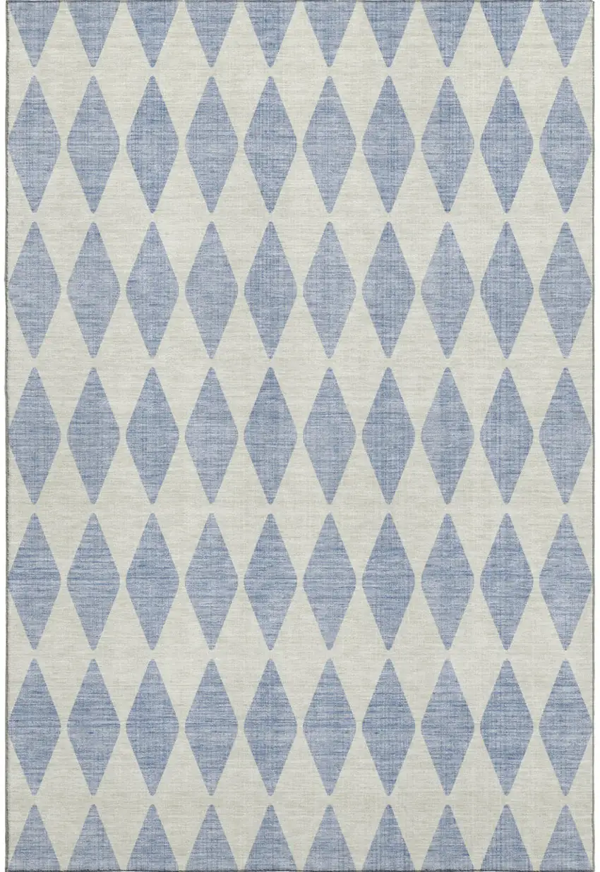 Sky Blue And Ivory Diamond Washable Area Rug With UV Protection Photo 5