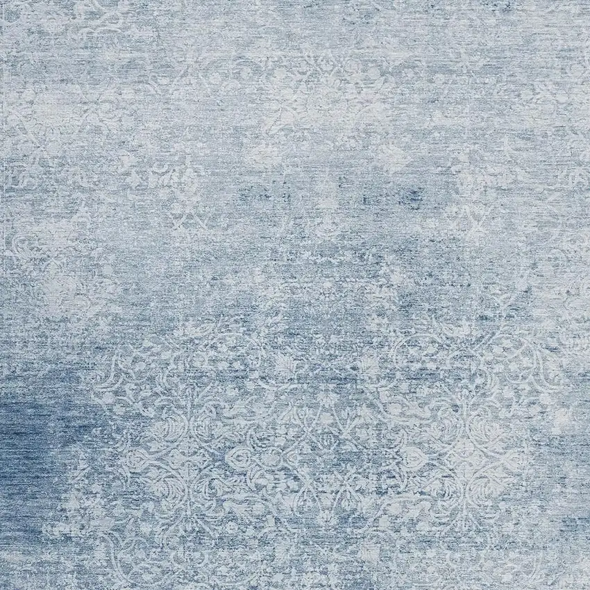 Sky Blue And Ivory Floral Medallion Washable Indoor Outdoor Area Rug Photo 3