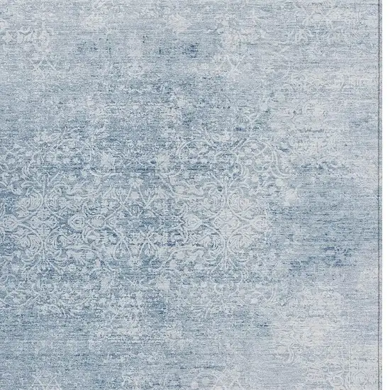Sky Blue And Ivory Floral Medallion Washable Indoor Outdoor Area Rug Photo 3