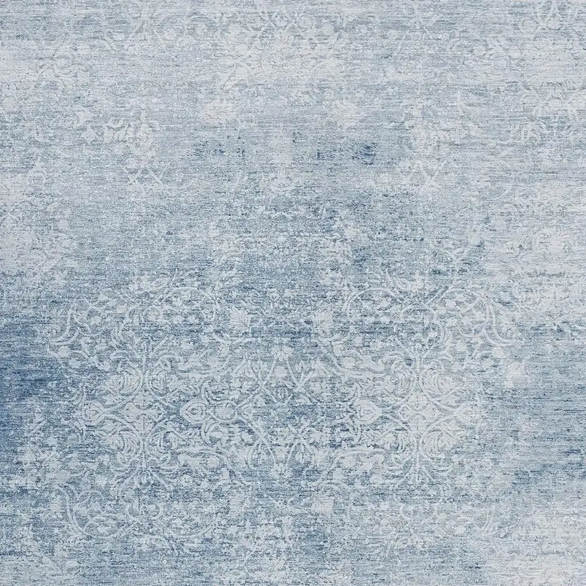 Sky Blue And Ivory Floral Medallion Washable Indoor Outdoor Area Rug Photo 3