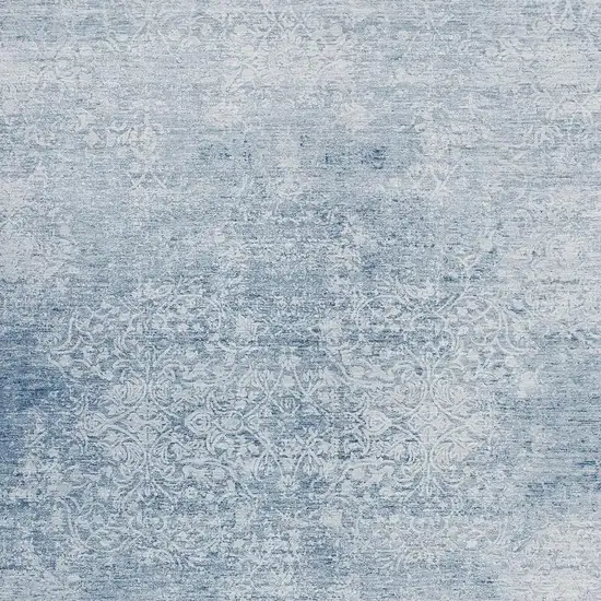 Sky Blue And Ivory Floral Medallion Washable Indoor Outdoor Area Rug Photo 3