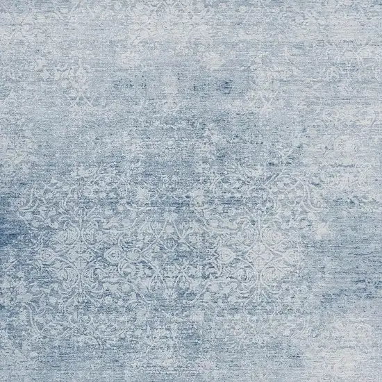 Sky Blue And Ivory Floral Medallion Washable Indoor Outdoor Area Rug Photo 3