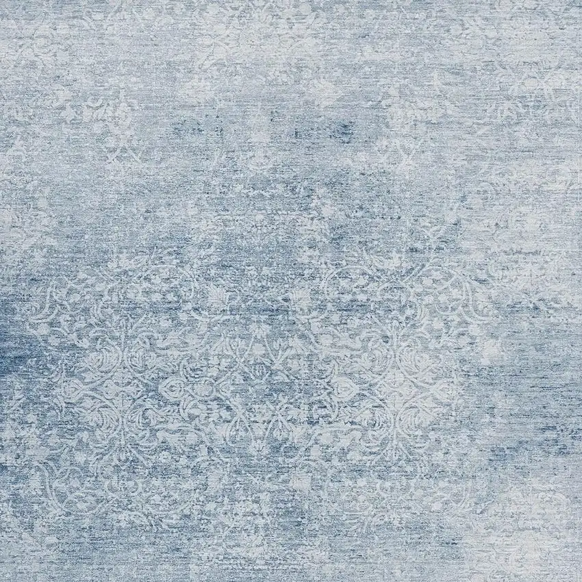 Sky Blue And Ivory Floral Medallion Washable Indoor Outdoor Area Rug Photo 3