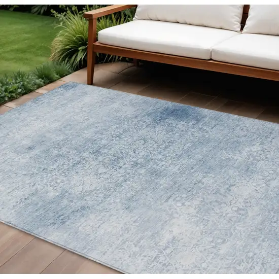 Sky Blue And Ivory Floral Medallion Washable Indoor Outdoor Area Rug Photo 2