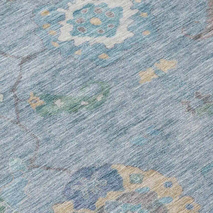 Sky Blue And Ivory Floral Medallion Washable Indoor Outdoor Area Rug Photo 7