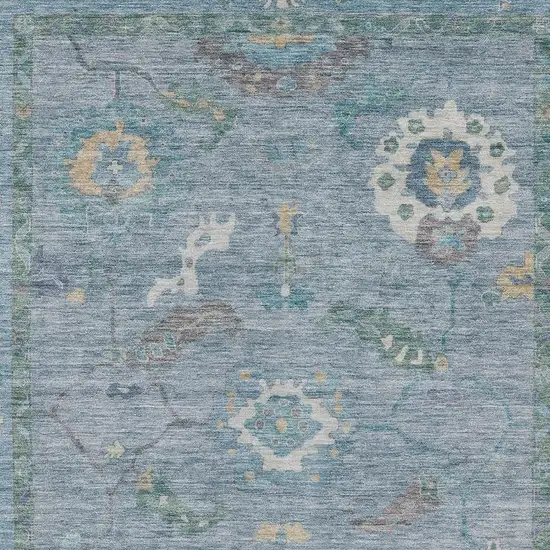 Sky Blue And Ivory Floral Medallion Washable Indoor Outdoor Area Rug Photo 4