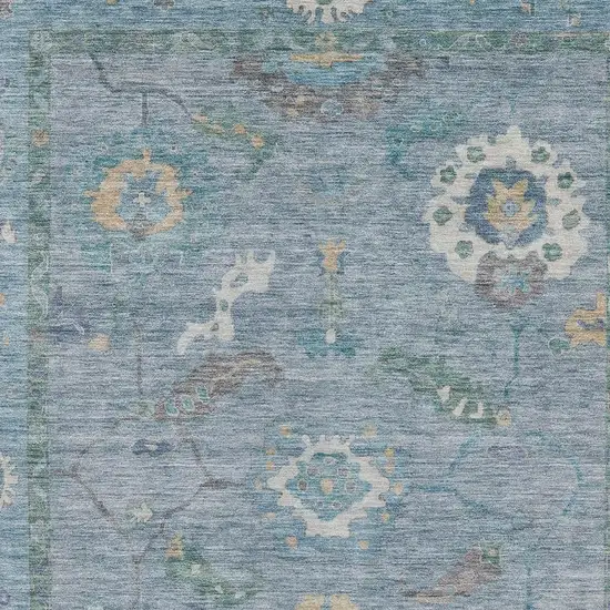 Sky Blue And Ivory Floral Medallion Washable Indoor Outdoor Area Rug Photo 7