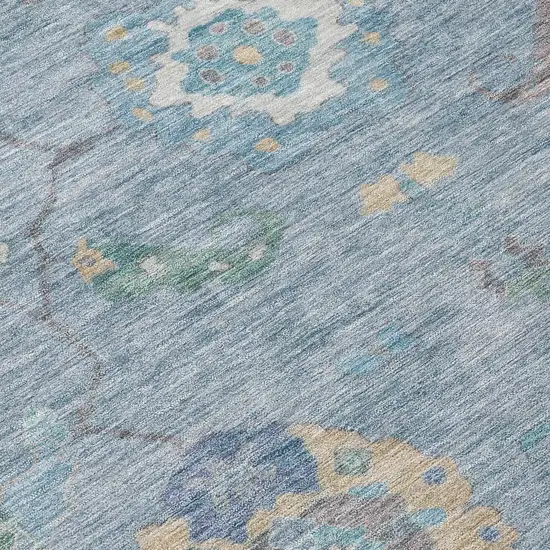 Sky Blue And Ivory Floral Medallion Washable Indoor Outdoor Area Rug Photo 6