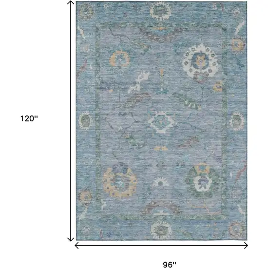 Sky Blue And Ivory Floral Medallion Washable Indoor Outdoor Area Rug Photo 3