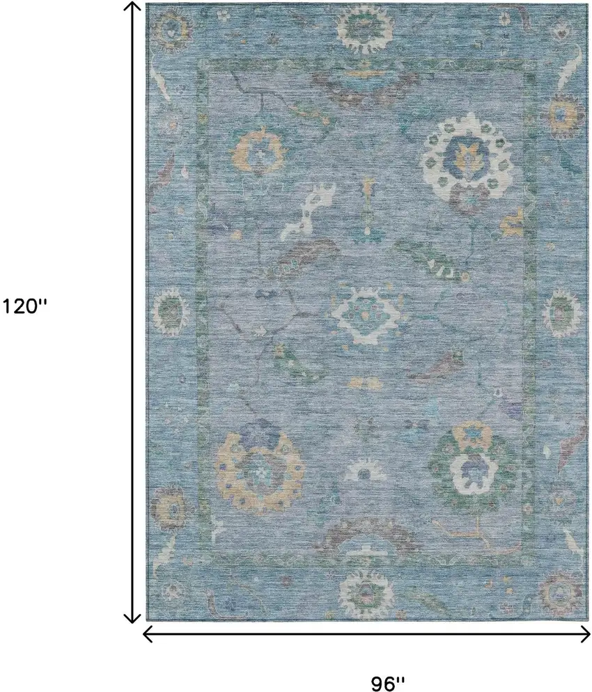 Sky Blue And Ivory Floral Medallion Washable Indoor Outdoor Area Rug Photo 3