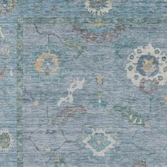 Sky Blue And Ivory Floral Medallion Washable Indoor Outdoor Area Rug Photo 7