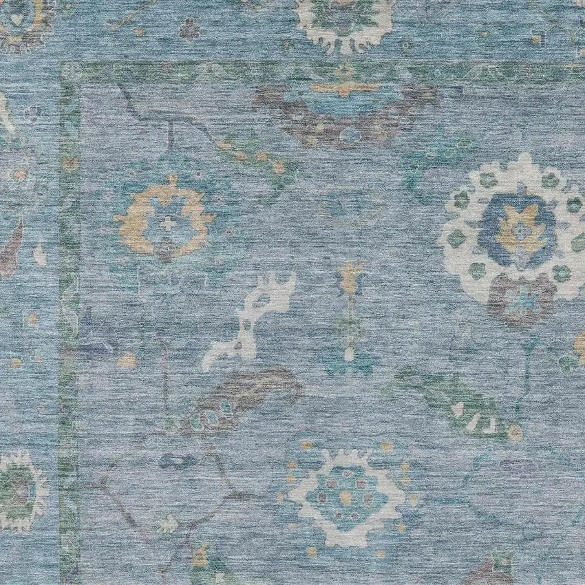 Sky Blue And Ivory Floral Medallion Washable Indoor Outdoor Area Rug Photo 7