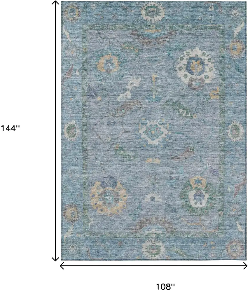 Sky Blue And Ivory Floral Medallion Washable Indoor Outdoor Area Rug Photo 3