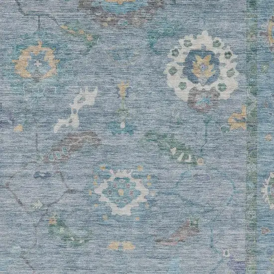 Sky Blue And Ivory Floral Medallion Washable Indoor Outdoor Area Rug Photo 7